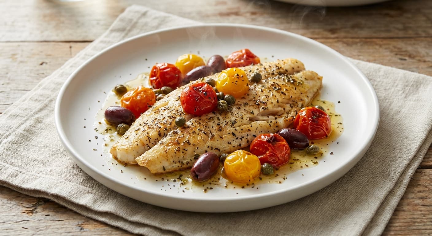 Baked Flathead Mediterranean Style