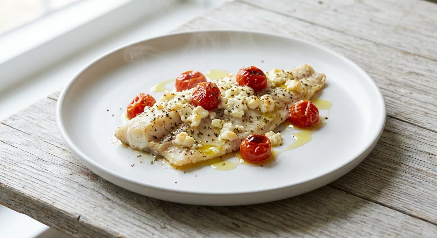 Baked White Fish with Cherry Tomatoes and Feta
