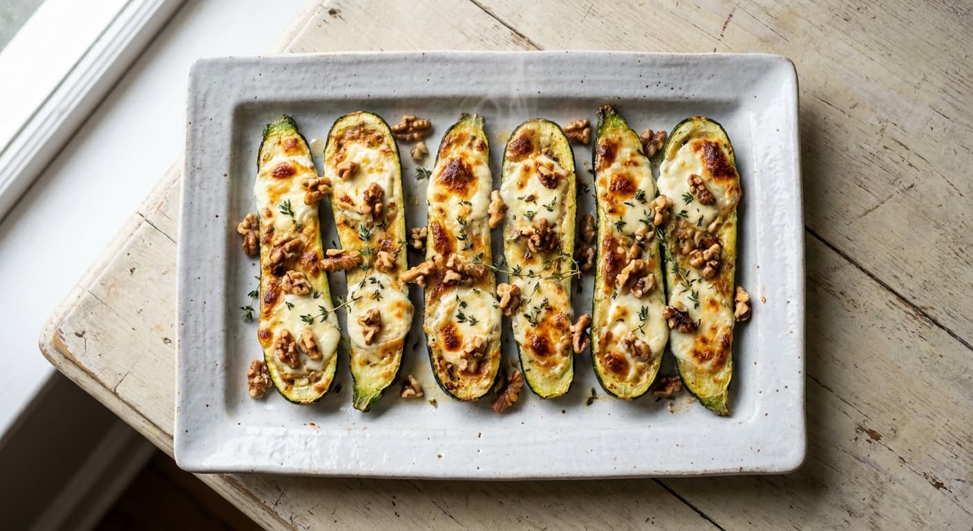 Baked Zucchini with Goat Cheese and Walnuts