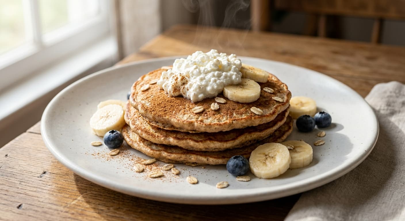 Banana Oat Pancakes with Cottage Cheese