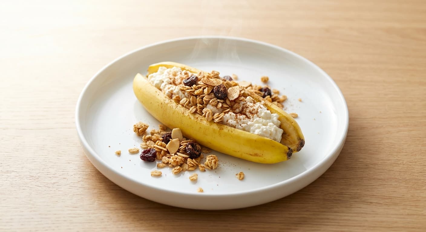 Banana Stuffed with Cottage Cheese & Low Sugar Granola