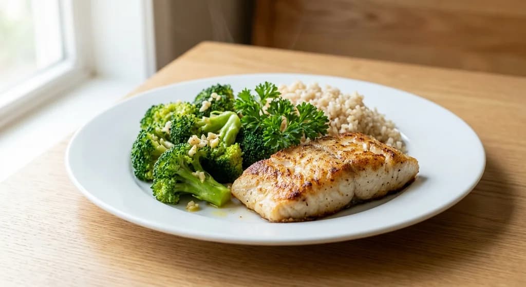 Barramundi with Garlic Broccoli & Brown Rice