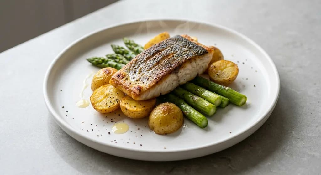 Barramundi with Potatoes and Asparagus