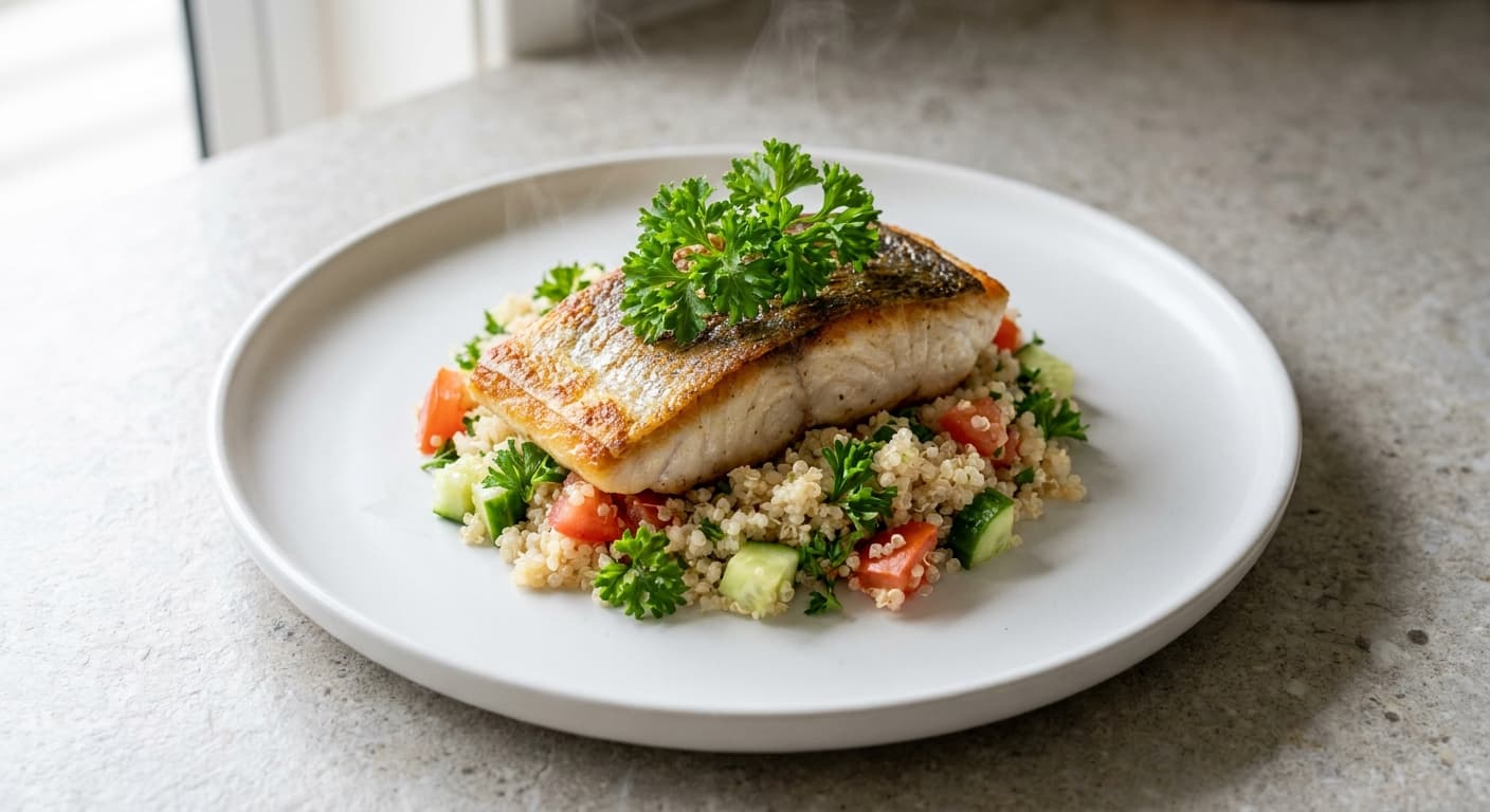 Barramundi with Quinoa and Fresh Herb Salad
