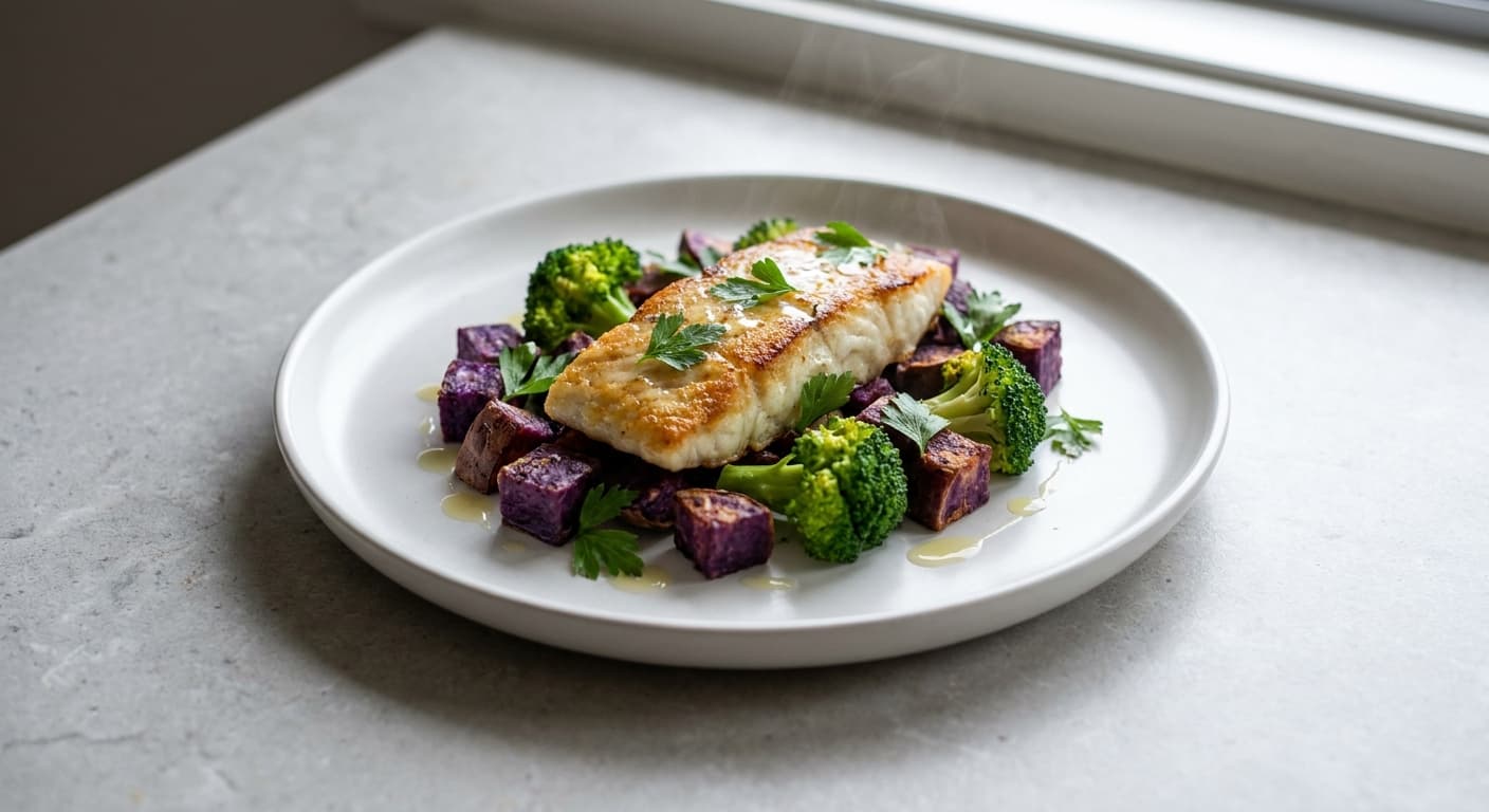 Barramundi with Sweet Potato and Broccoli