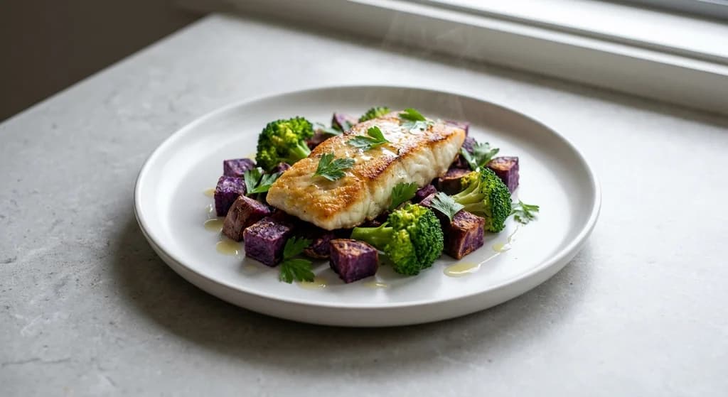 Barramundi with Sweet Potato and Broccoli