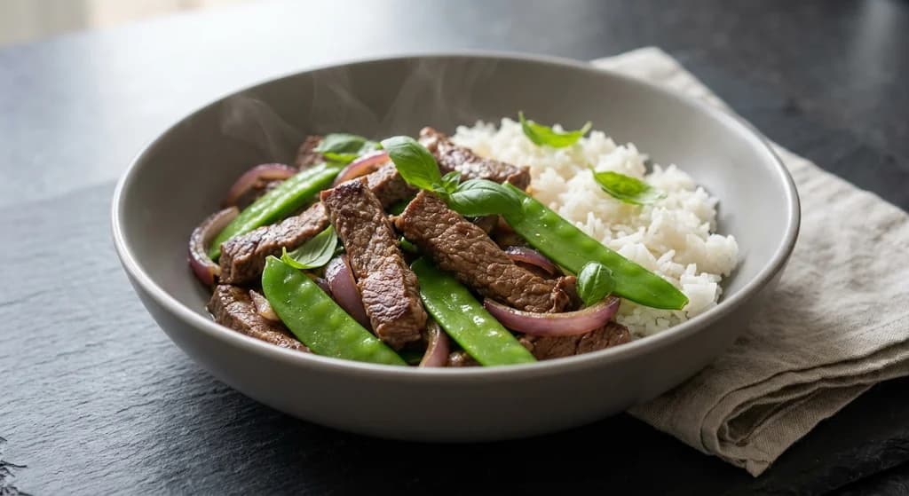 Basil Beef with Snow Peas