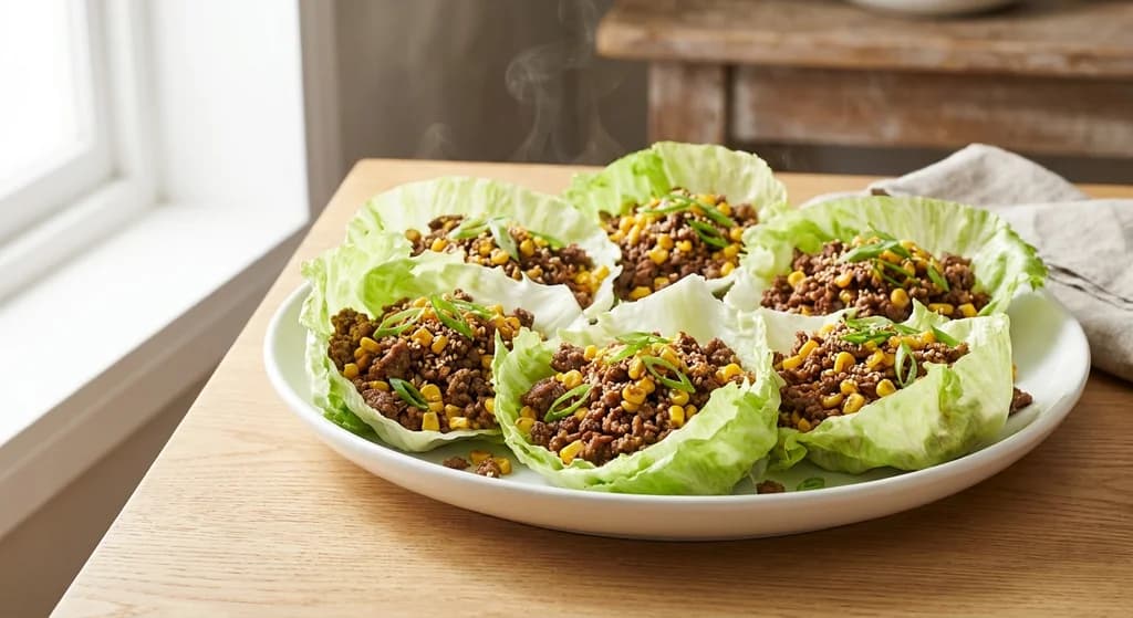 Beef and Corn Lettuce Wraps