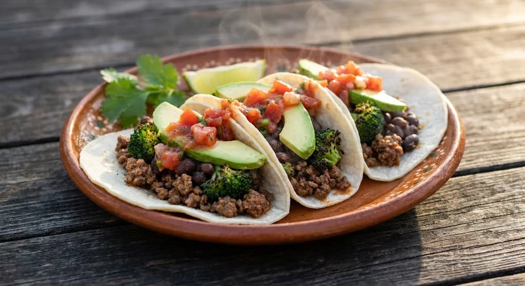 Beef, Broccoli & Black Bean Tacos