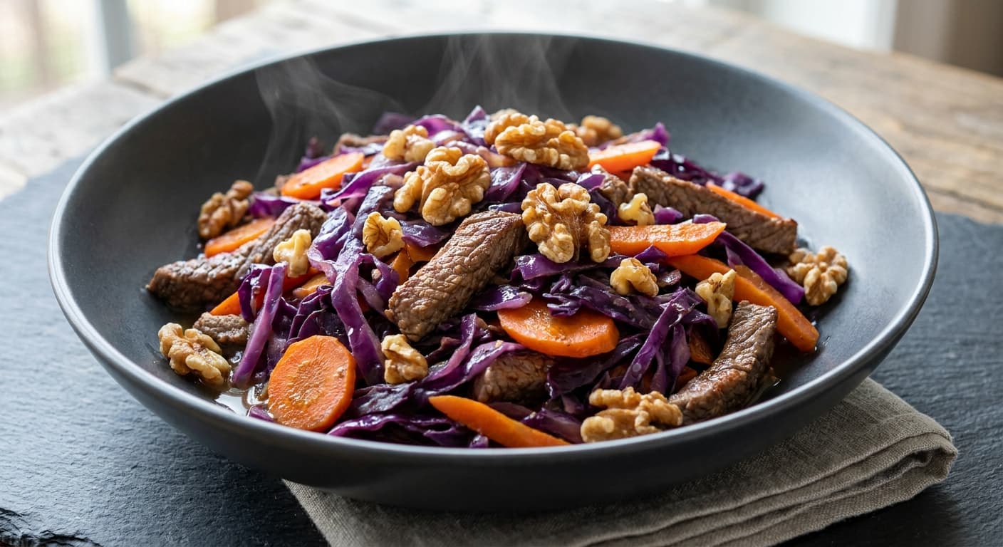 Beef & Cabbage Stir-Fry with Walnuts