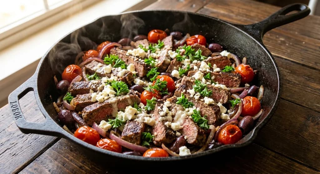 Beef Skillet with Tomatoes & Feta