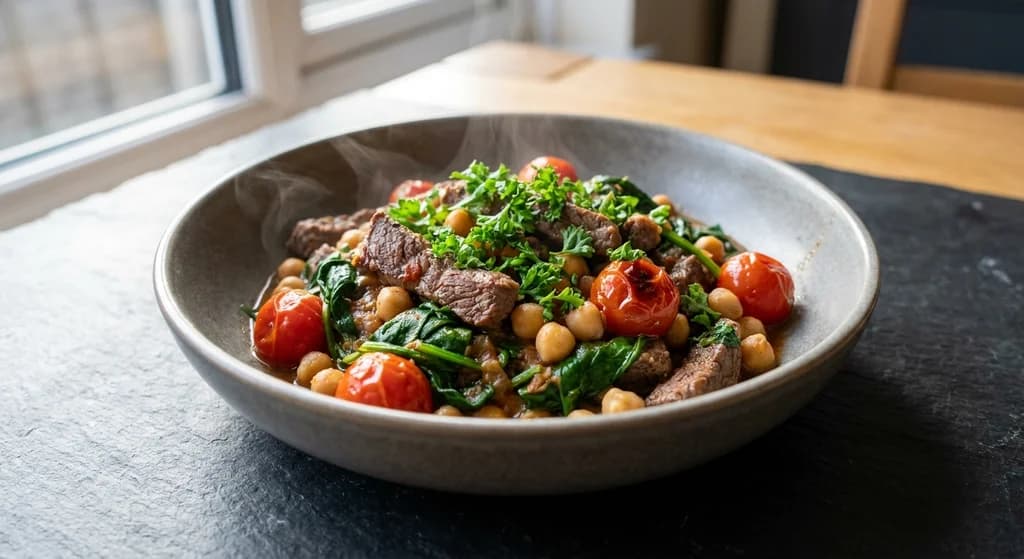 Beef with Chickpeas & Spinach