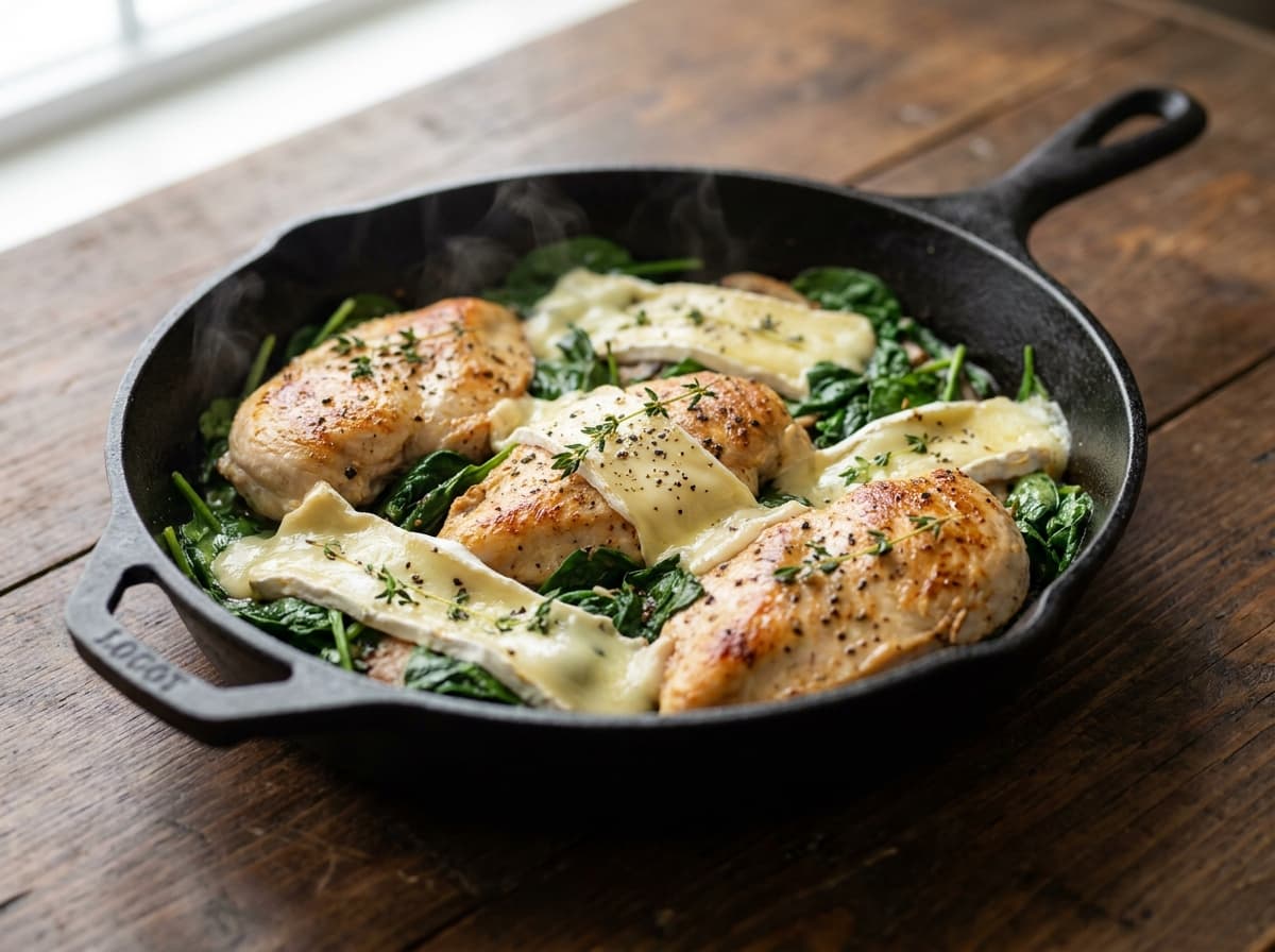 Brie & Chicken Spinach Skillet