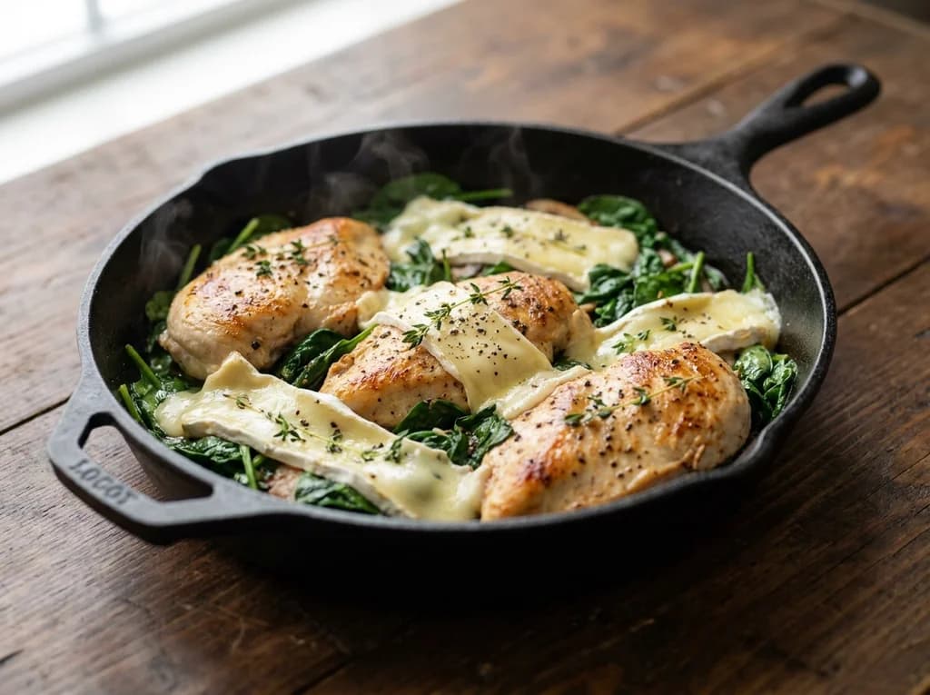 Brie & Chicken Spinach Skillet