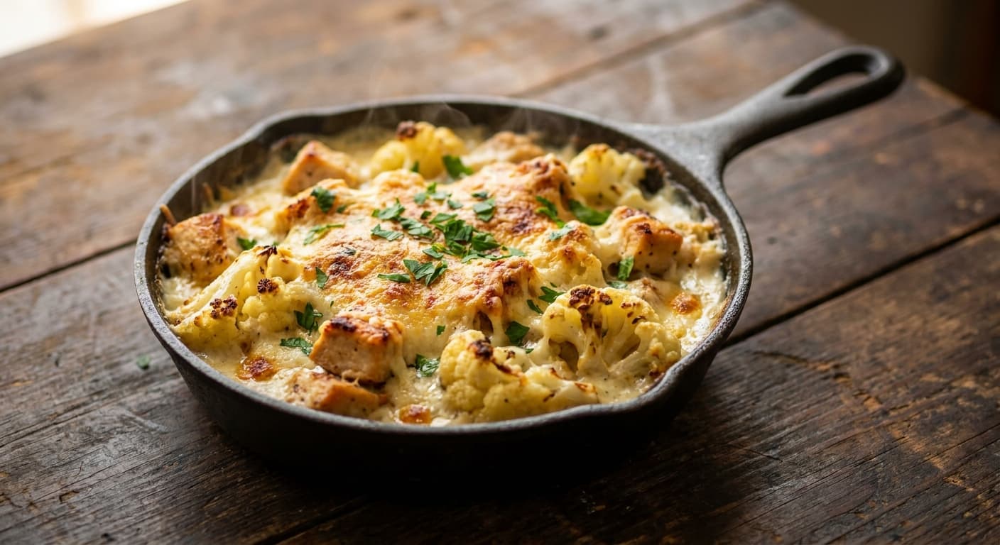 Cauliflower Chicken Alfredo Bake