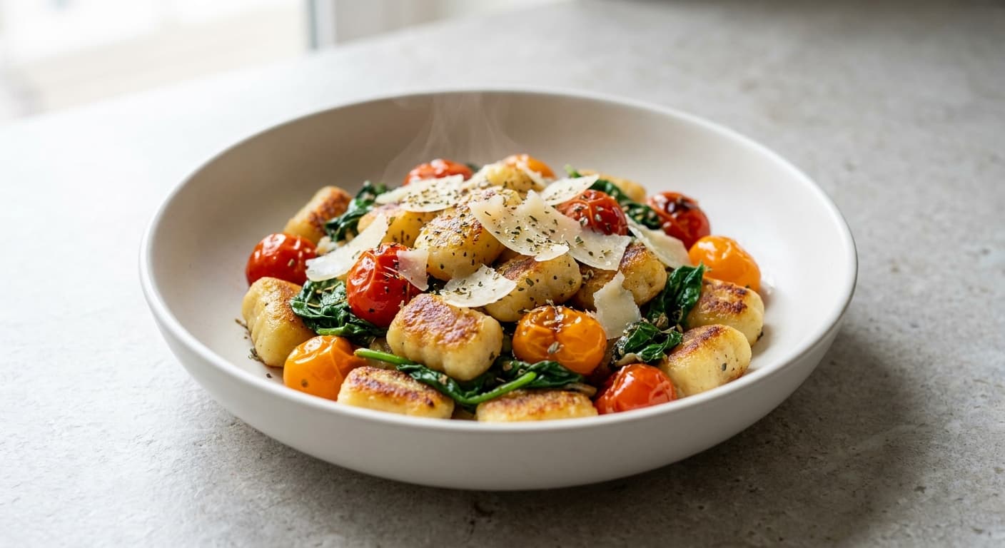 Cauliflower Gnocchi with Spinach and Cherry Tomatoes