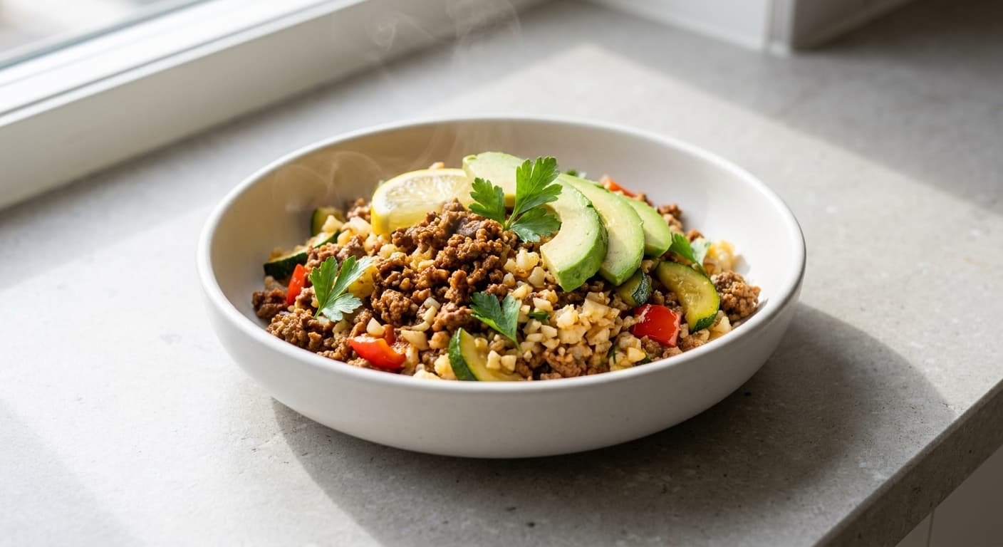 Cauliflower Rice Beef Bowl