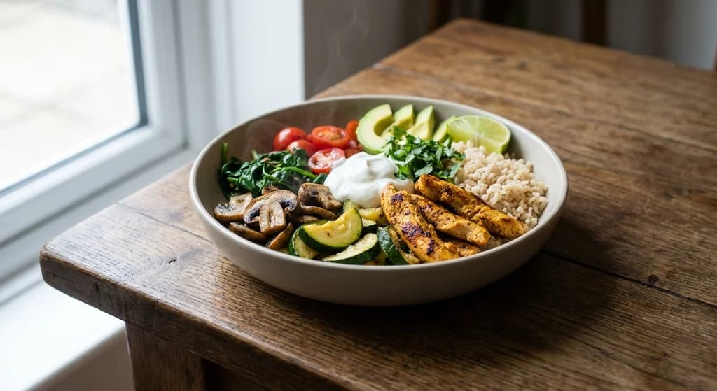 Chicken Fajita Bowl with Zucchini, Mushrooms & Spinach