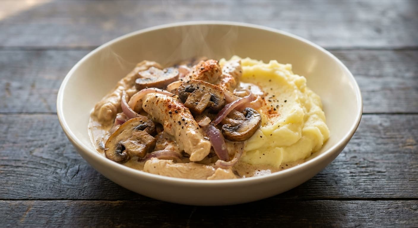 Chicken Mushroom Stroganoff with Mashed Potatoes