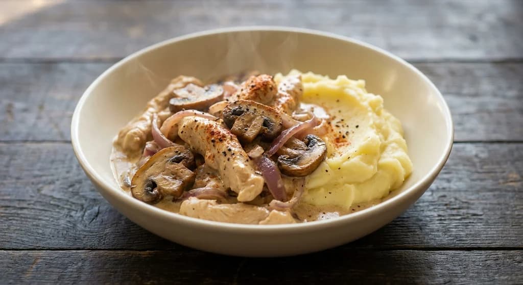 Chicken Mushroom Stroganoff with Mashed Potatoes