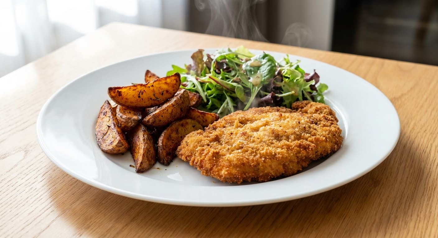 Chicken Schnitzel with Crispy Potatoes