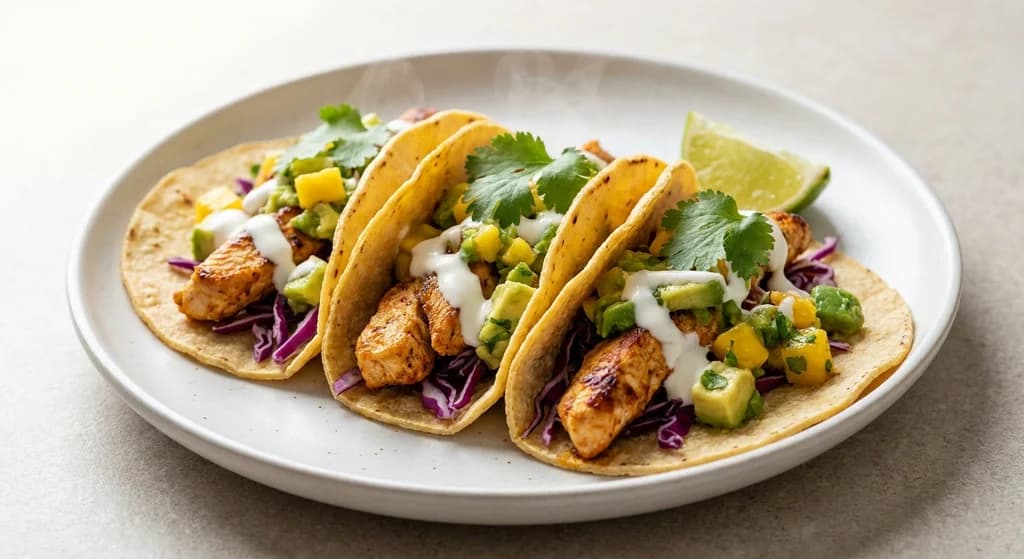 Chicken Tacos with Avocado & Mango Salsa