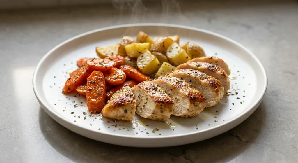Chicken with Potatoes and Honey Roasted Carrots