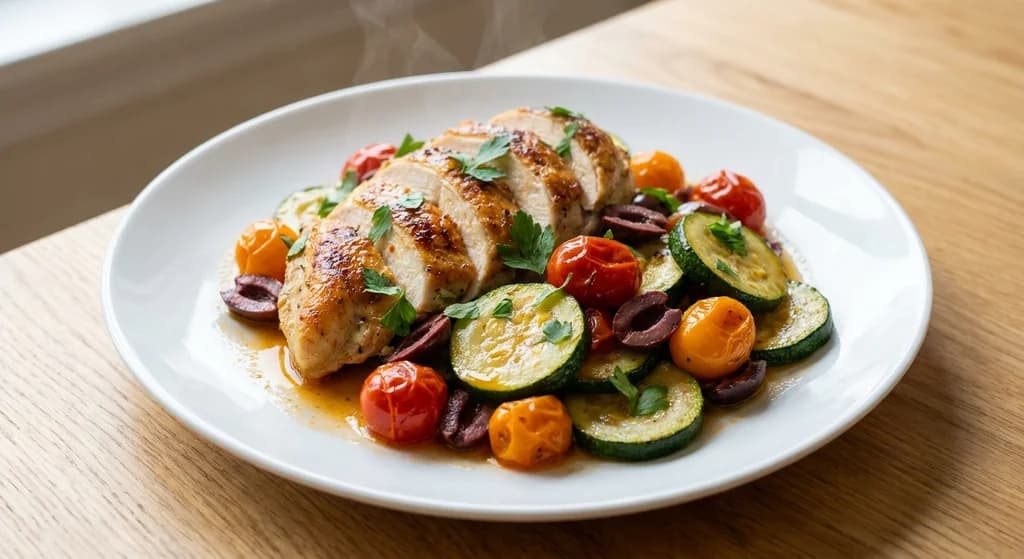 Chicken with Zucchini, Cherry Tomatoes and Olives