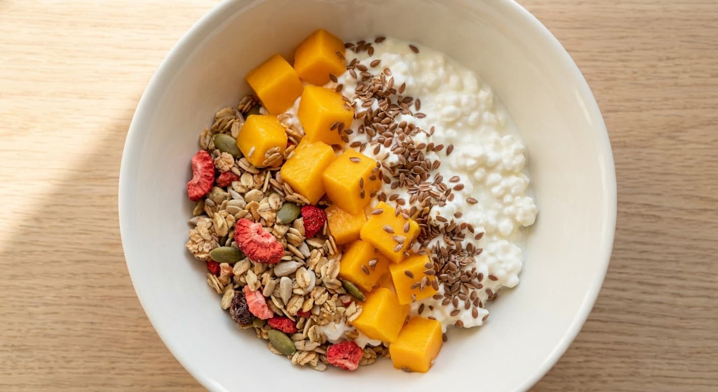 Cottage Cheese, Mango & Granola Bowl