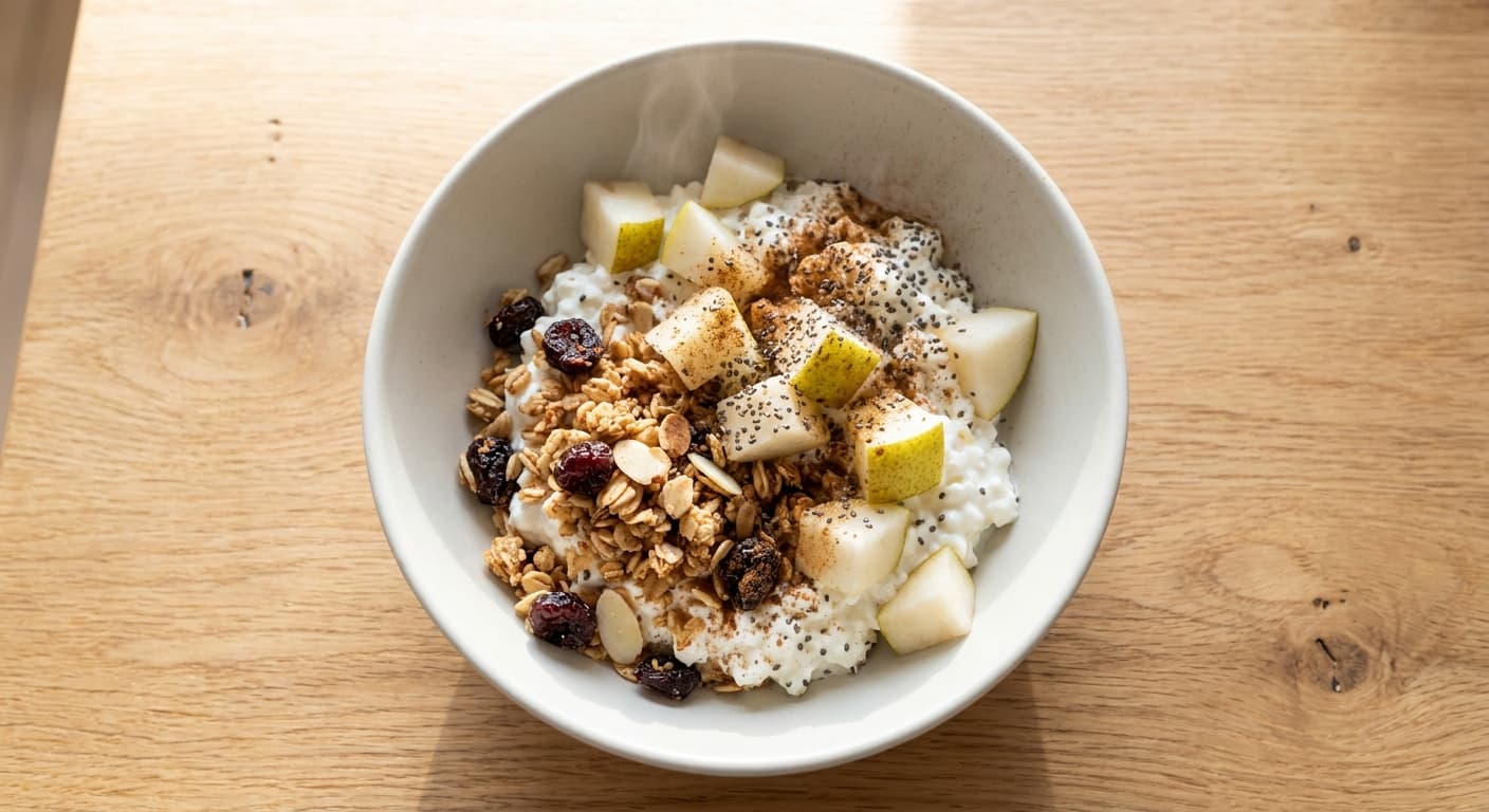 Cottage Cheese, Pear & Low Sugar Granola Bowl