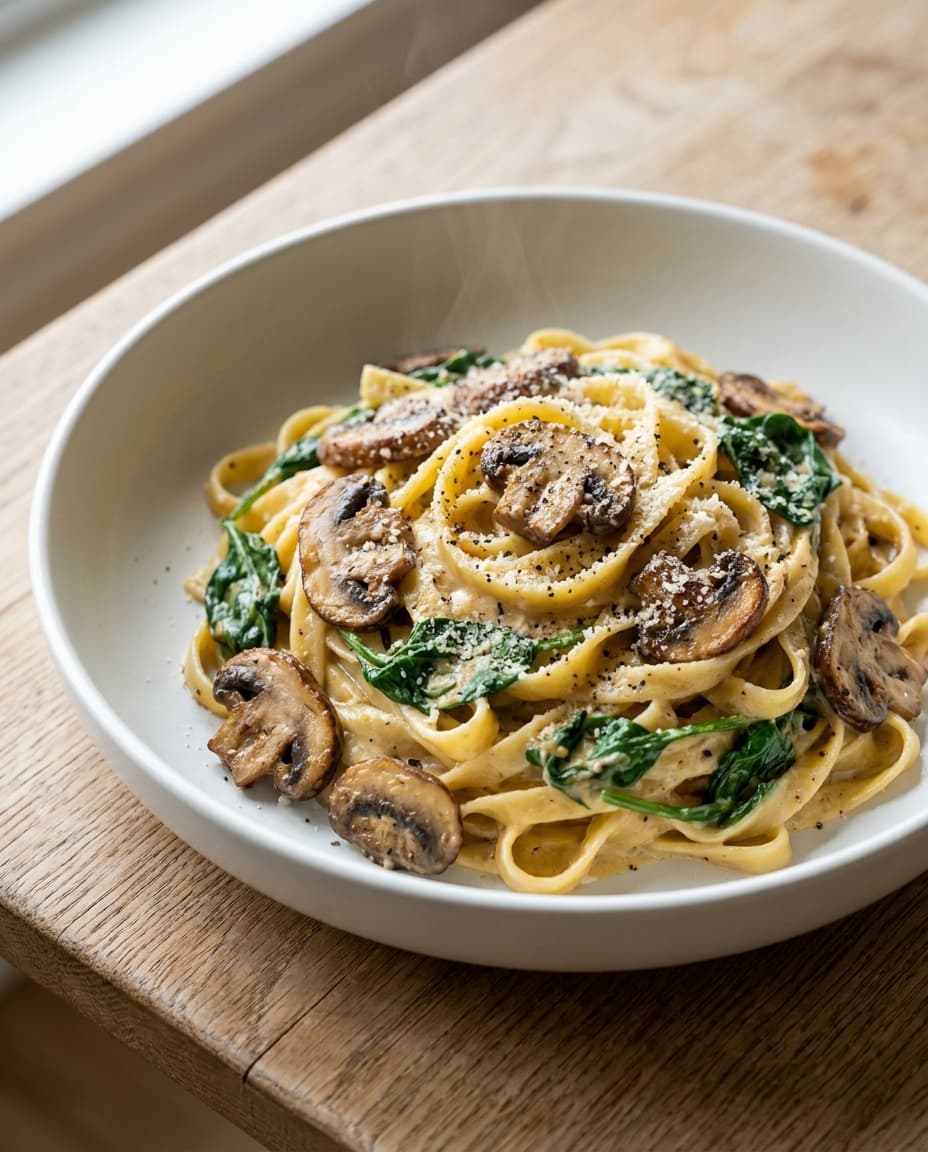 Creamy Mushroom and Spinach Pasta