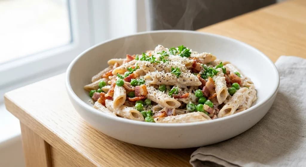 Creamy Penne with Bacon and Peas