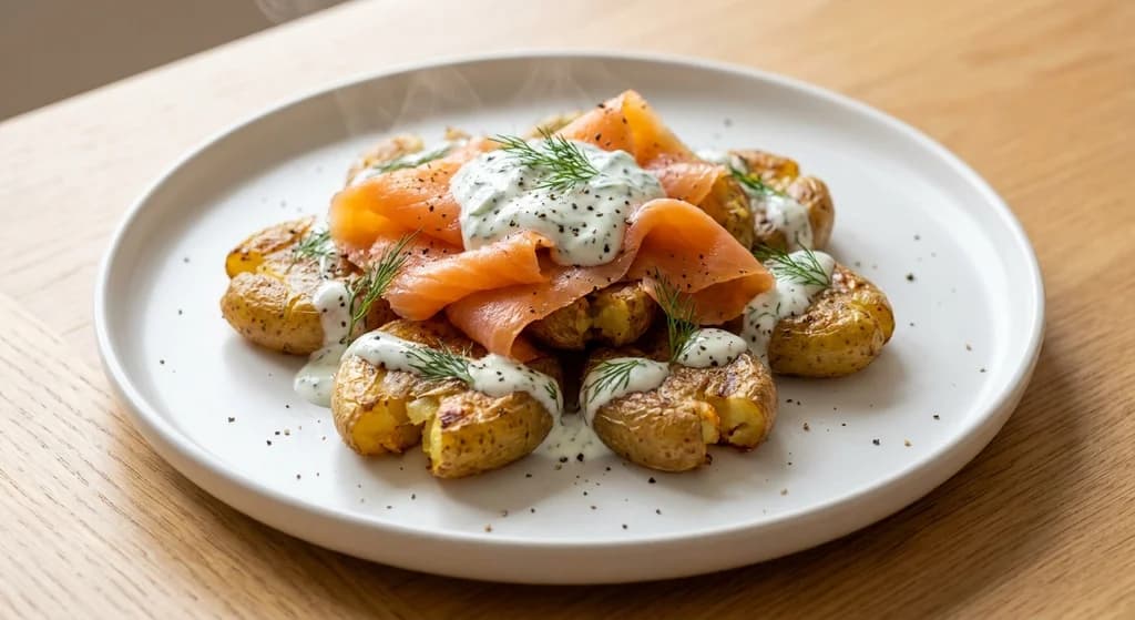 Crispy Smashed Potatoes with Smoked Salmon
