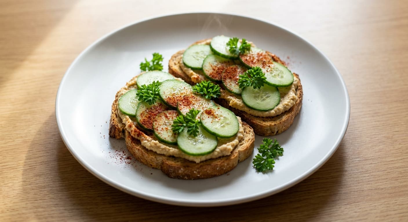 Cucumber and Hummus Breakfast Toast