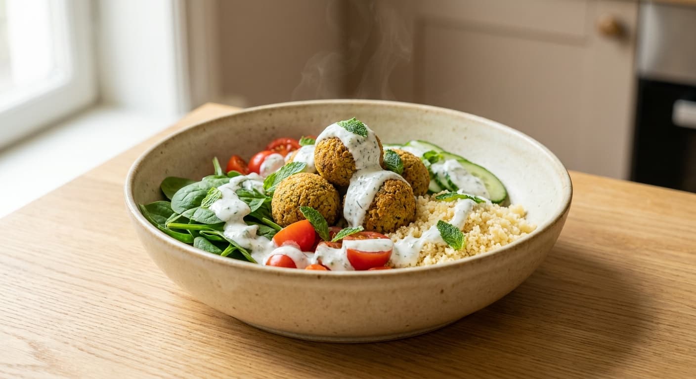 Falafel Bowl with Cucumber Yogurt Sauce