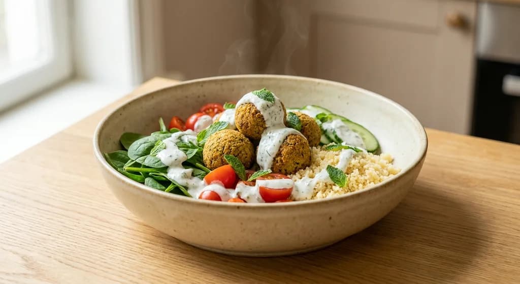 Falafel Bowl with Cucumber Yogurt Sauce