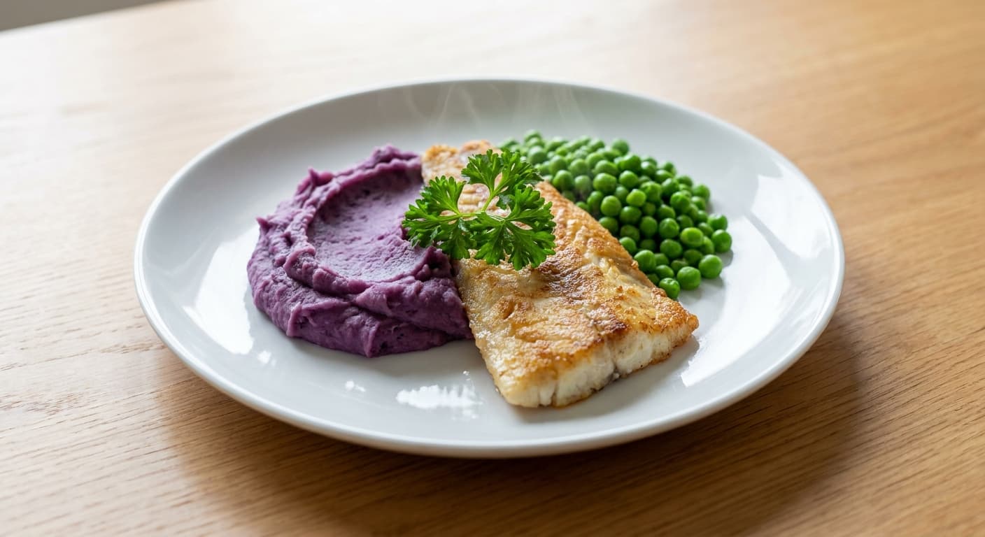 Flathead with Sweet Potato Mash and Peas