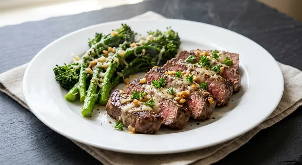 Garlic Parmesan Beef with Broccolini