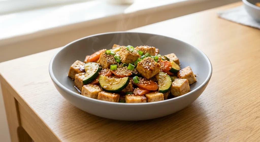 Garlic Tofu Stir-Fry with Zucchini and Carrot