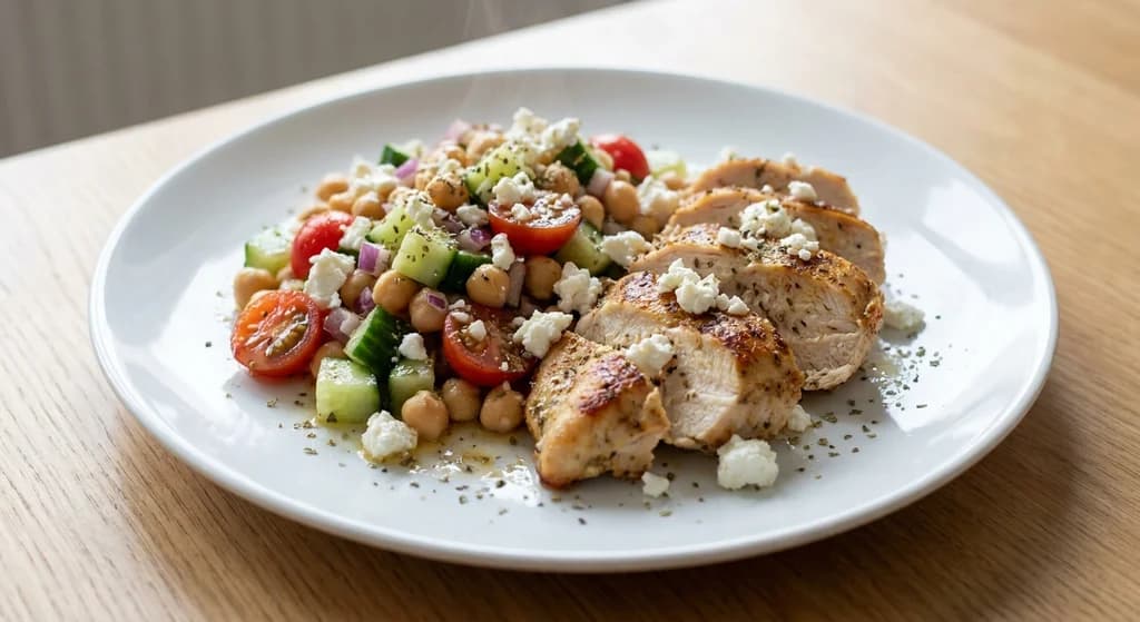 Greek Chicken with Chickpeas and Cucumber Salad