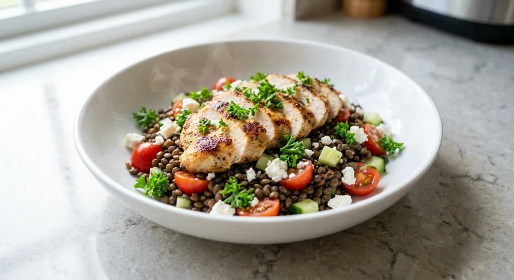 Greek Chicken with Warm Lentil Salad