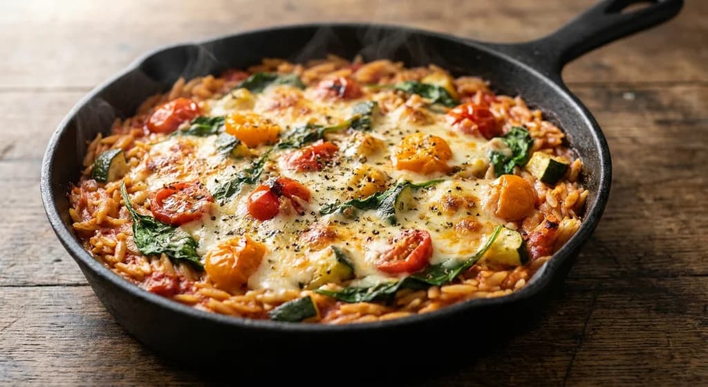 Greek Spinach, Tomato & Mozzarella Risoni Bake