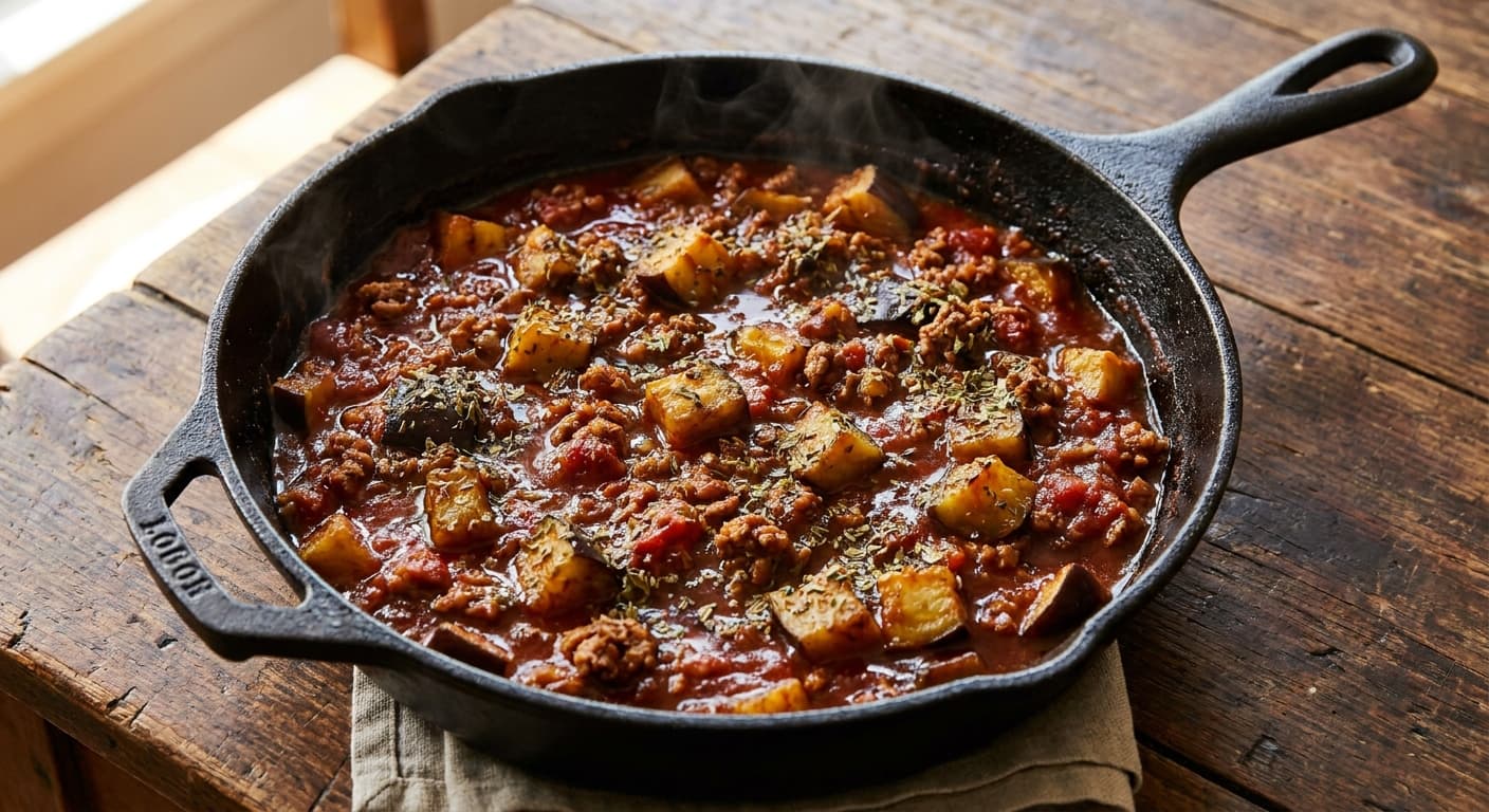 Greek-Style Lamb and Eggplant Skillet