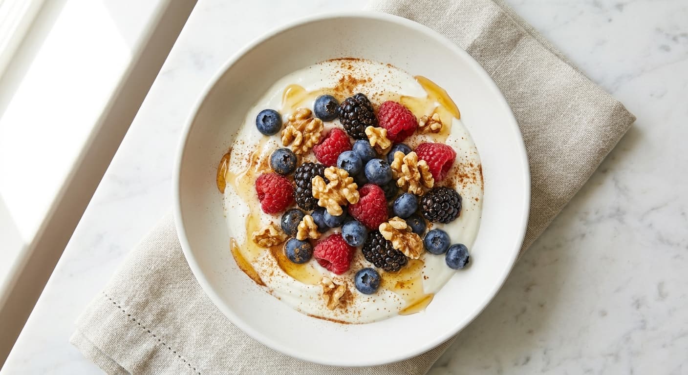 Greek Yogurt Bowl with Honey, Walnuts and Berries