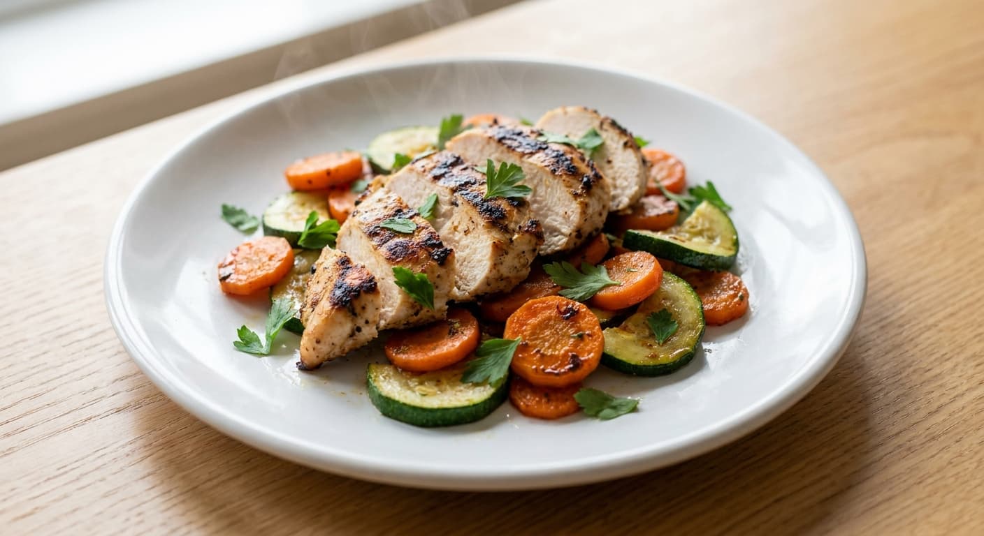 Grilled Chicken with Sautéed Zucchini and Carrot