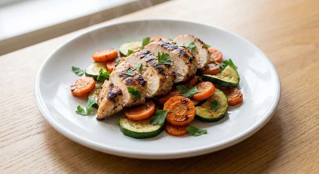 Grilled Chicken with Sautéed Zucchini and Carrot