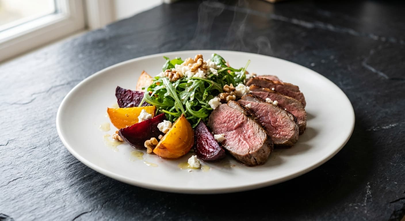 Grilled Lamb with Beetroot and Rocket Salad