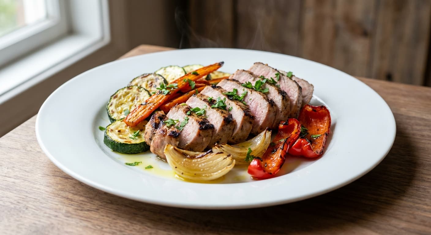 Grilled Pork Loin with Roasted Vegetables