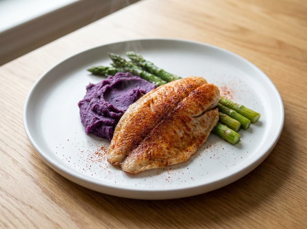 Grilled Tilapia with Sweet Potato Mash & Asparagus