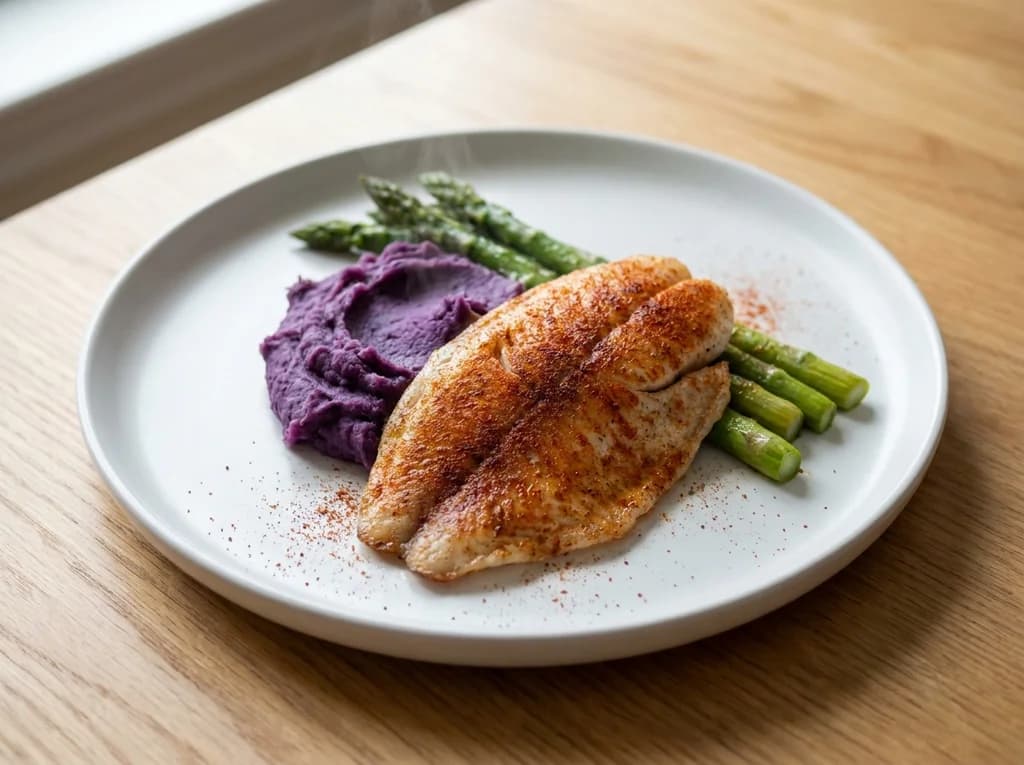 Grilled Tilapia with Sweet Potato Mash & Asparagus